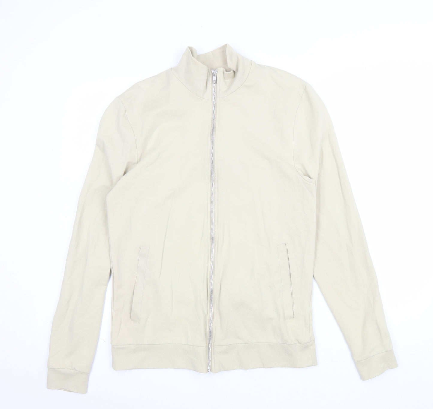 ASOS Men Beige Full Zip Sweatshirt Medium High Neck Cotton Blend