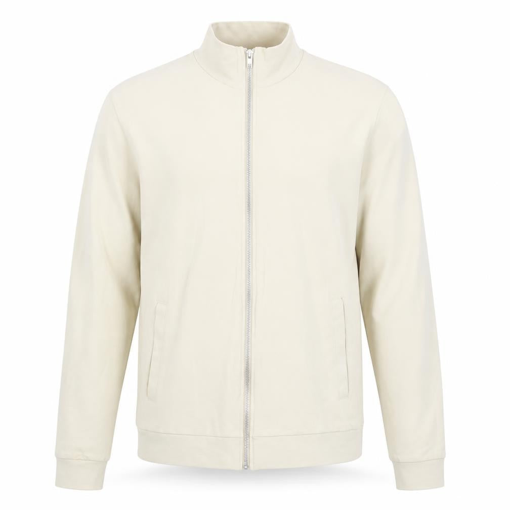 Front view of ASOS Men Beige Full Zip Sweatshirt Medium High Neck Cotton Blend