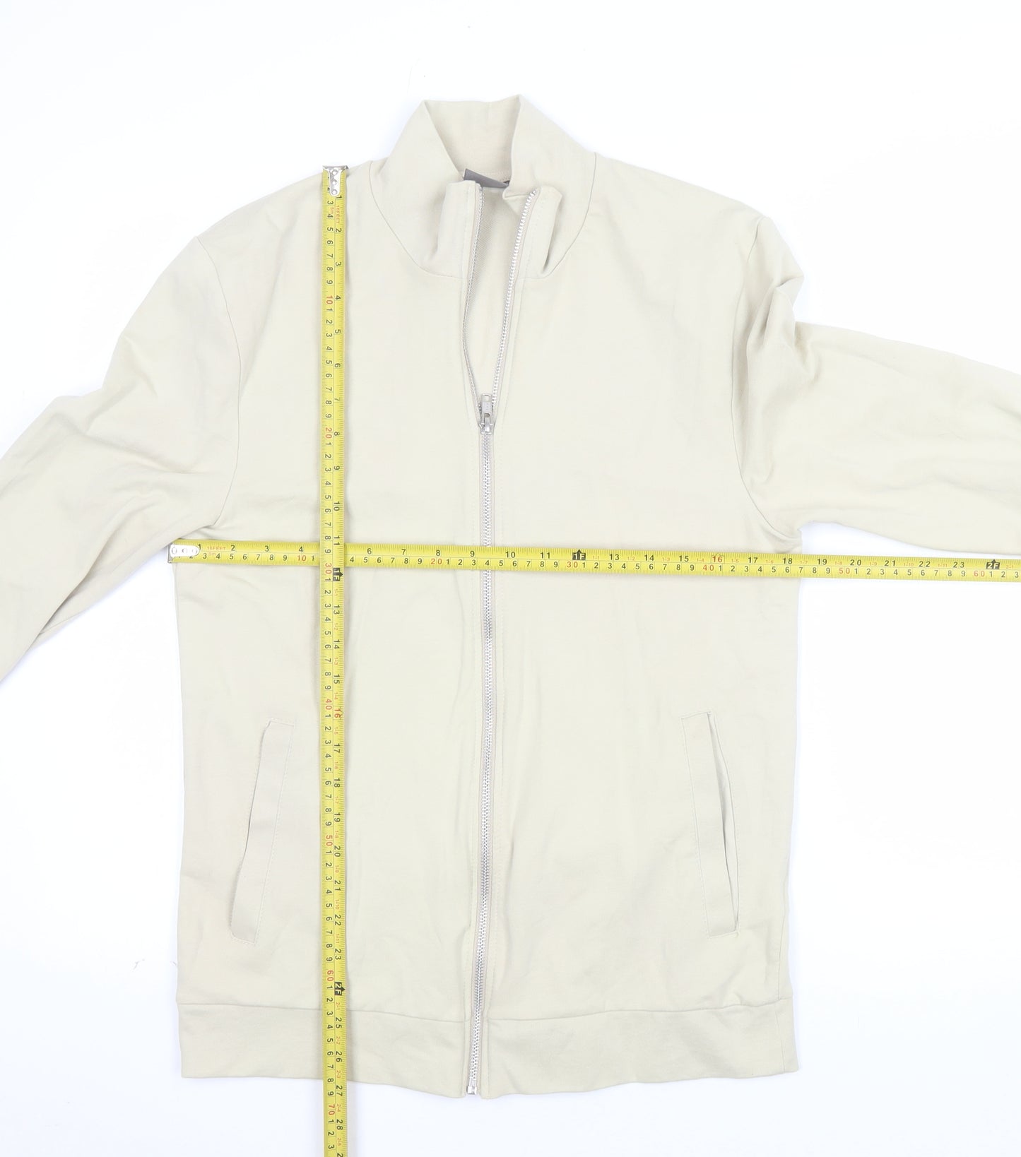 ASOS Men Beige Full Zip Sweatshirt Medium High Neck Cotton Blend