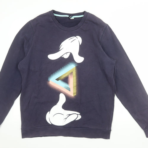 H&M Men Blue Disney Cartoon Graphic Print XL Pullover Sweatshirt