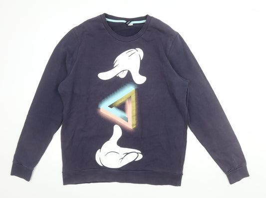 H&M Men Blue Disney Cartoon Graphic Print XL Pullover Sweatshirt