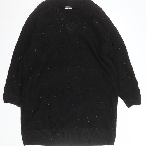 Beloved Women Black XL V-Neck Short Sleeve Sparkle Pullover Jumper