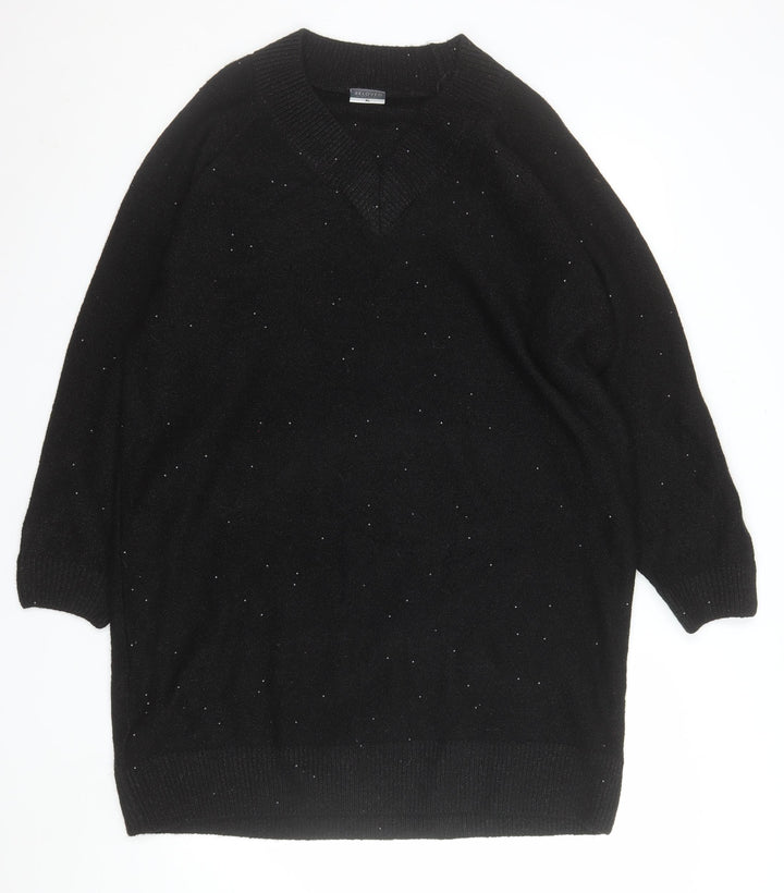 Beloved Women Black XL V-Neck Short Sleeve Sparkle Pullover Jumper