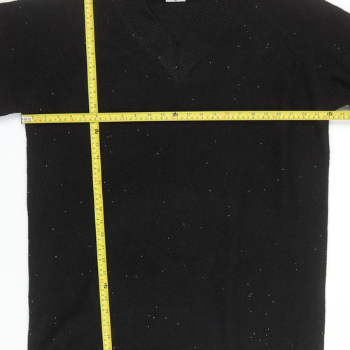 Beloved Women Black XL V-Neck Short Sleeve Sparkle Pullover Jumper