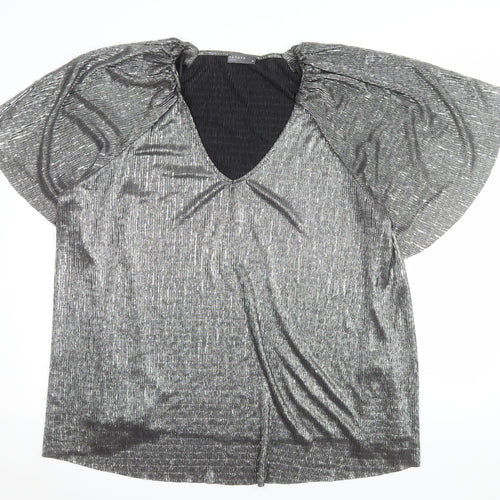 Papaya Curve Women Silver V-Neck Tunic Blouse Size 18