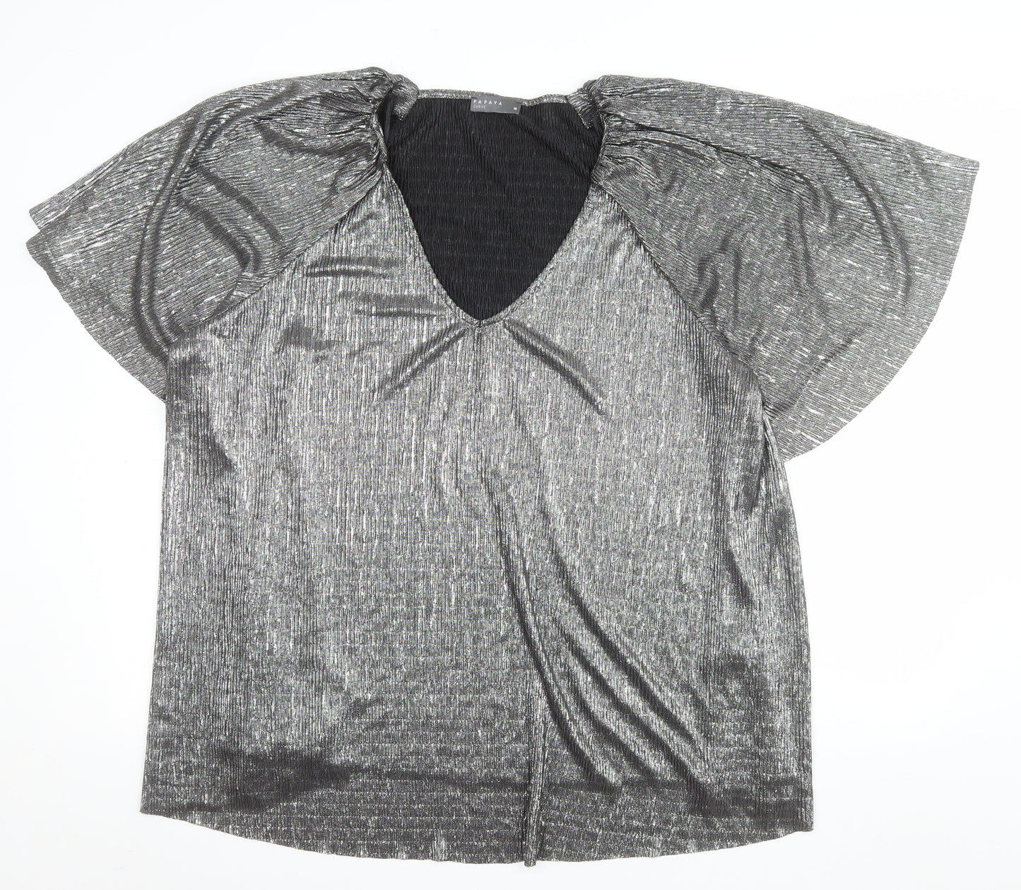 Papaya Curve Women Silver V-Neck Tunic Blouse Size 18
