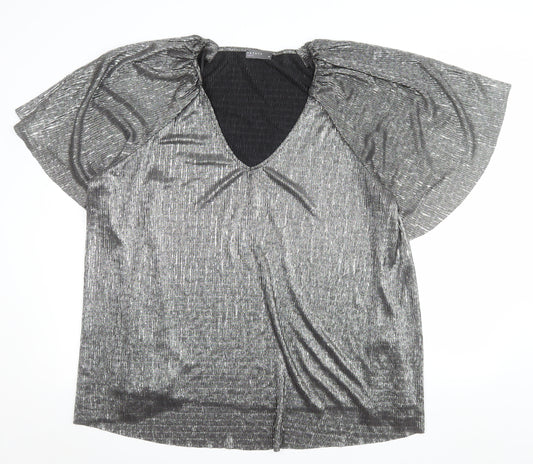 Papaya Curve Women Silver V-Neck Tunic Blouse Size 18