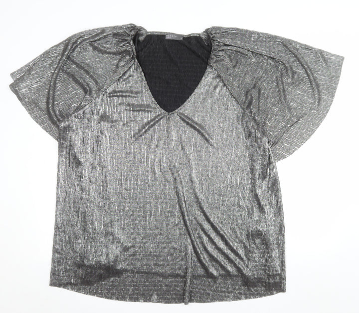 Papaya Curve Women Silver V-Neck Tunic Blouse Size 18