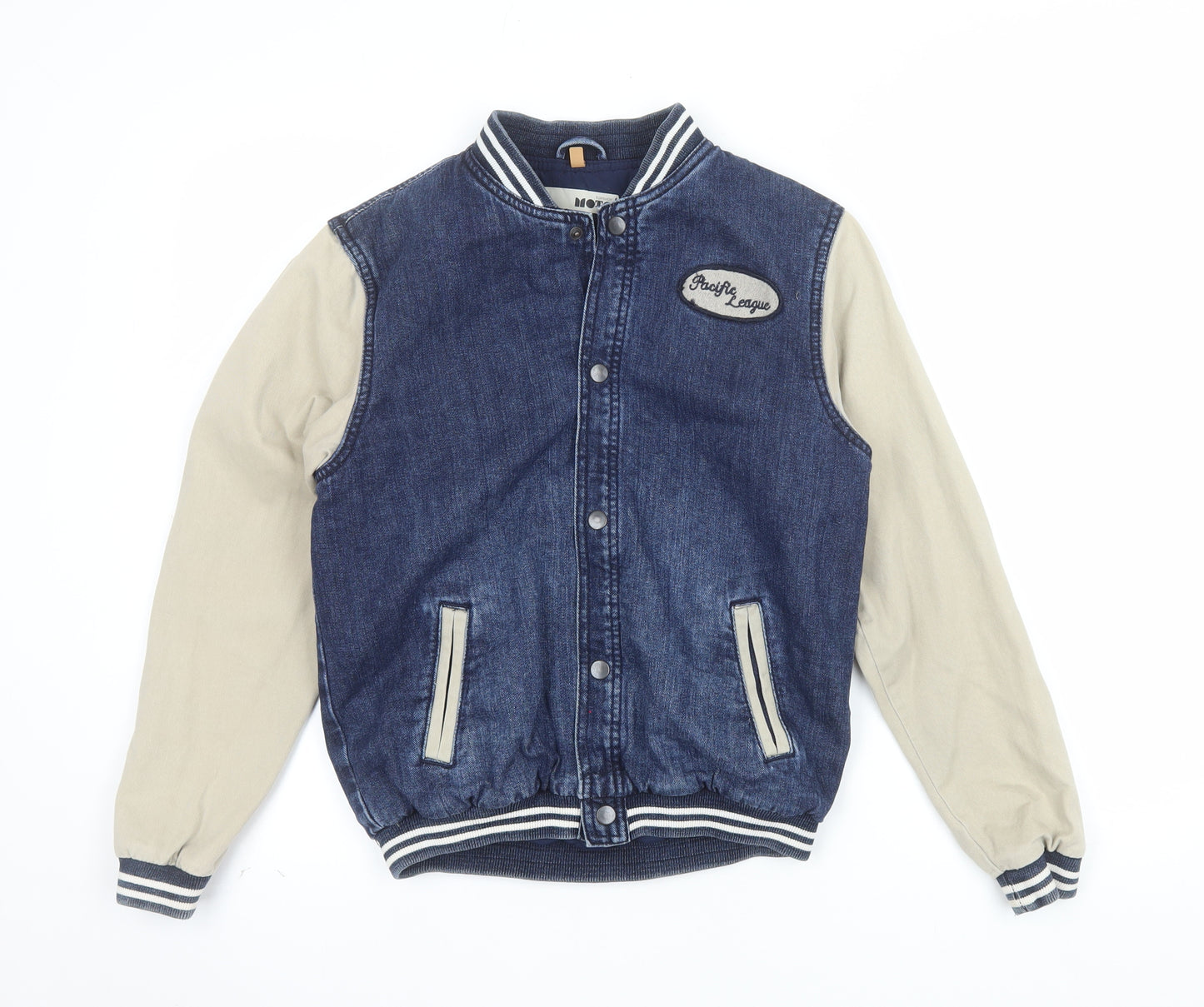 Topshop Moto Women's Blue Varsity Jacket UK 8 Cotton Denim