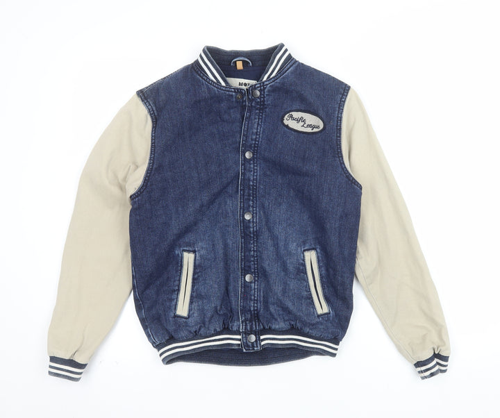 Topshop Moto Women's Blue Varsity Jacket UK 8 Cotton Denim