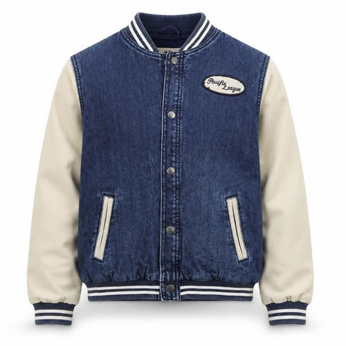 Topshop Moto Women's Blue Varsity Jacket UK 8 Cotton Denim