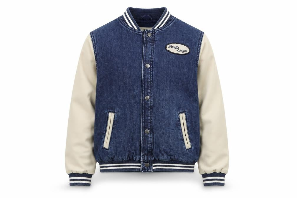 Topshop Moto Women's Blue Varsity Jacket UK 8 Cotton Denim