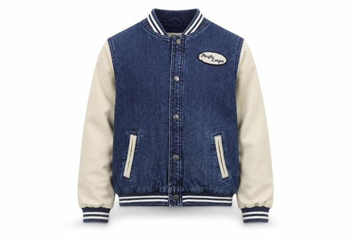 Topshop Moto Women's Blue Varsity Jacket UK 8 Cotton Denim