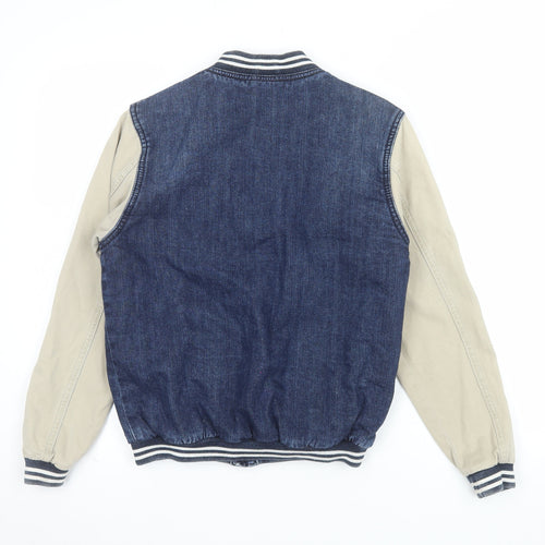 Topshop Moto Women's Blue Varsity Jacket UK 8 Cotton Denim