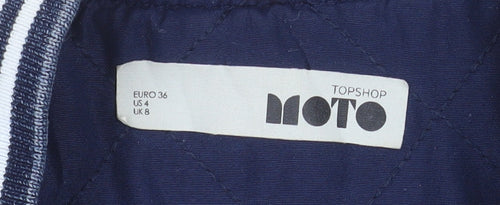 Topshop Moto Women's Blue Varsity Jacket UK 8 Cotton Denim