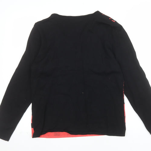 Cristina Paris Womens Red Black Floral Beaded Viscose Tunic Top Size M