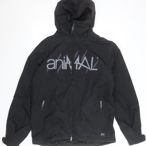 Animal Mens Black Hooded Puffer Jacket Size M Water Resistant