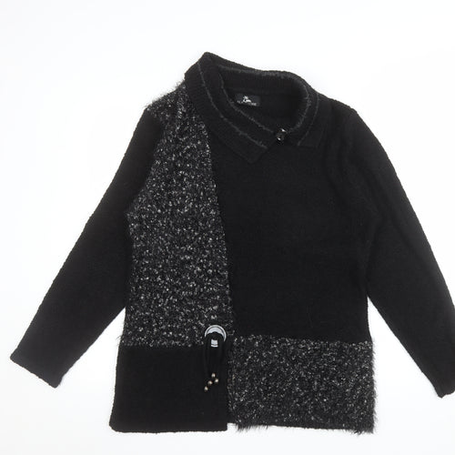 AL PARADISE Womens Black Collared Knit Pullover Jumper L