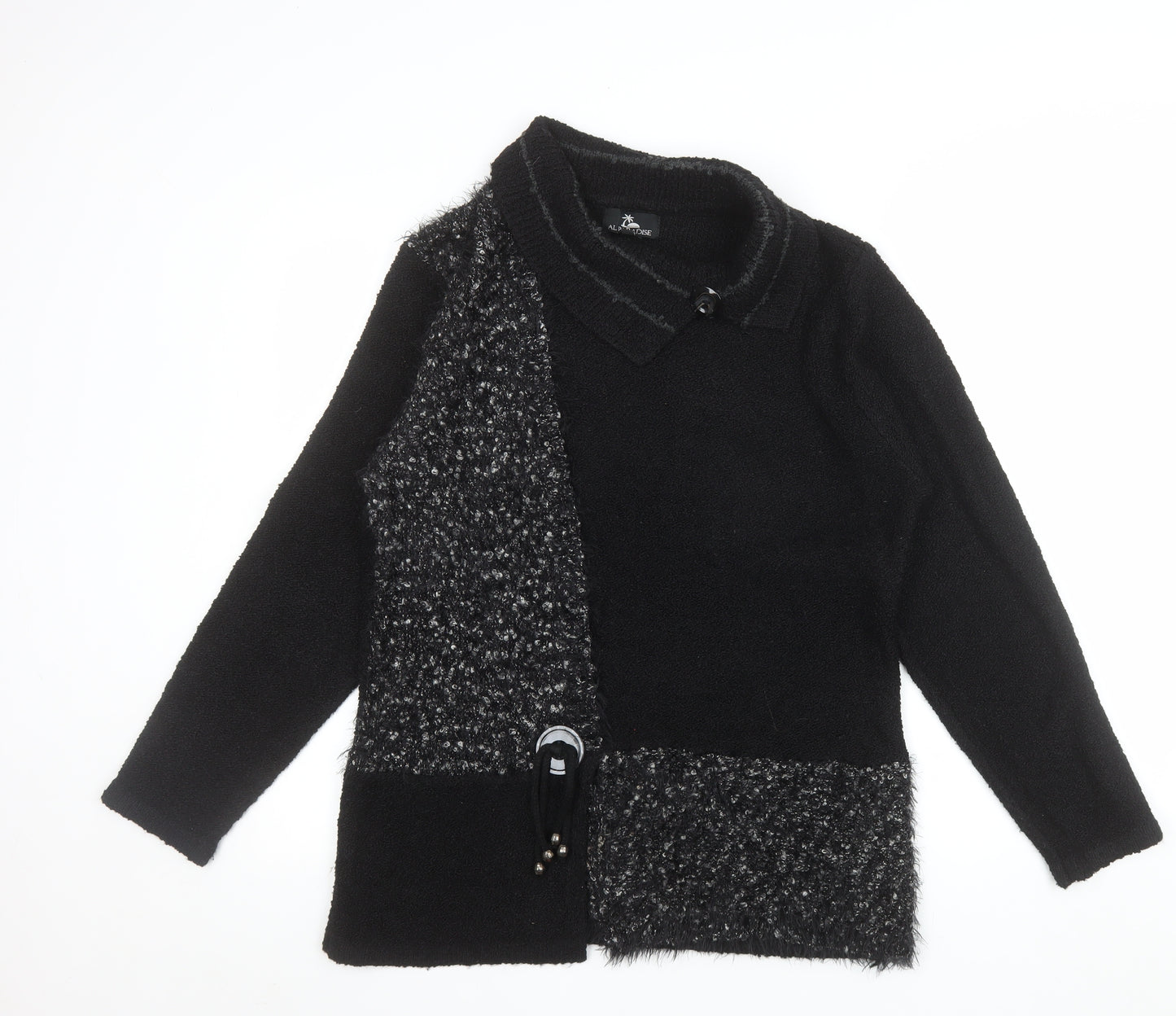 AL PARADISE Womens Black Collared Knit Pullover Jumper L
