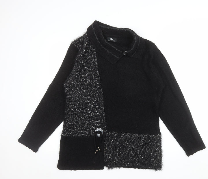 AL PARADISE Womens Black Collared Knit Pullover Jumper L