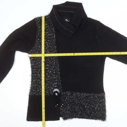 AL PARADISE Womens Black Collared Knit Pullover Jumper L