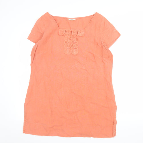 Marks and Spencer Women Orange Linen Shift Dress Size 18 Short Sleeve