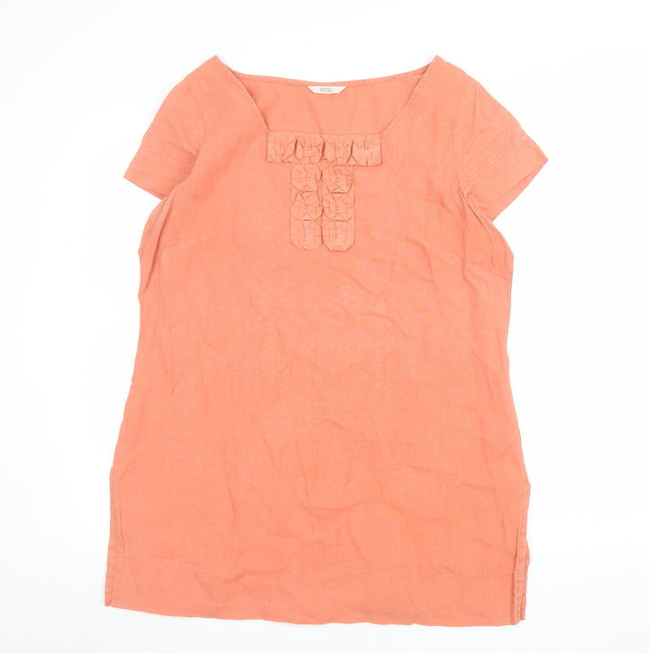 Marks and Spencer Women Orange Linen Shift Dress Size 18 Short Sleeve