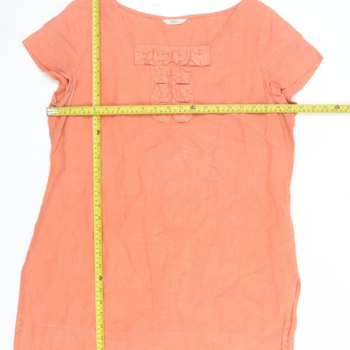 Marks and Spencer Women Orange Linen Shift Dress Size 18 Short Sleeve