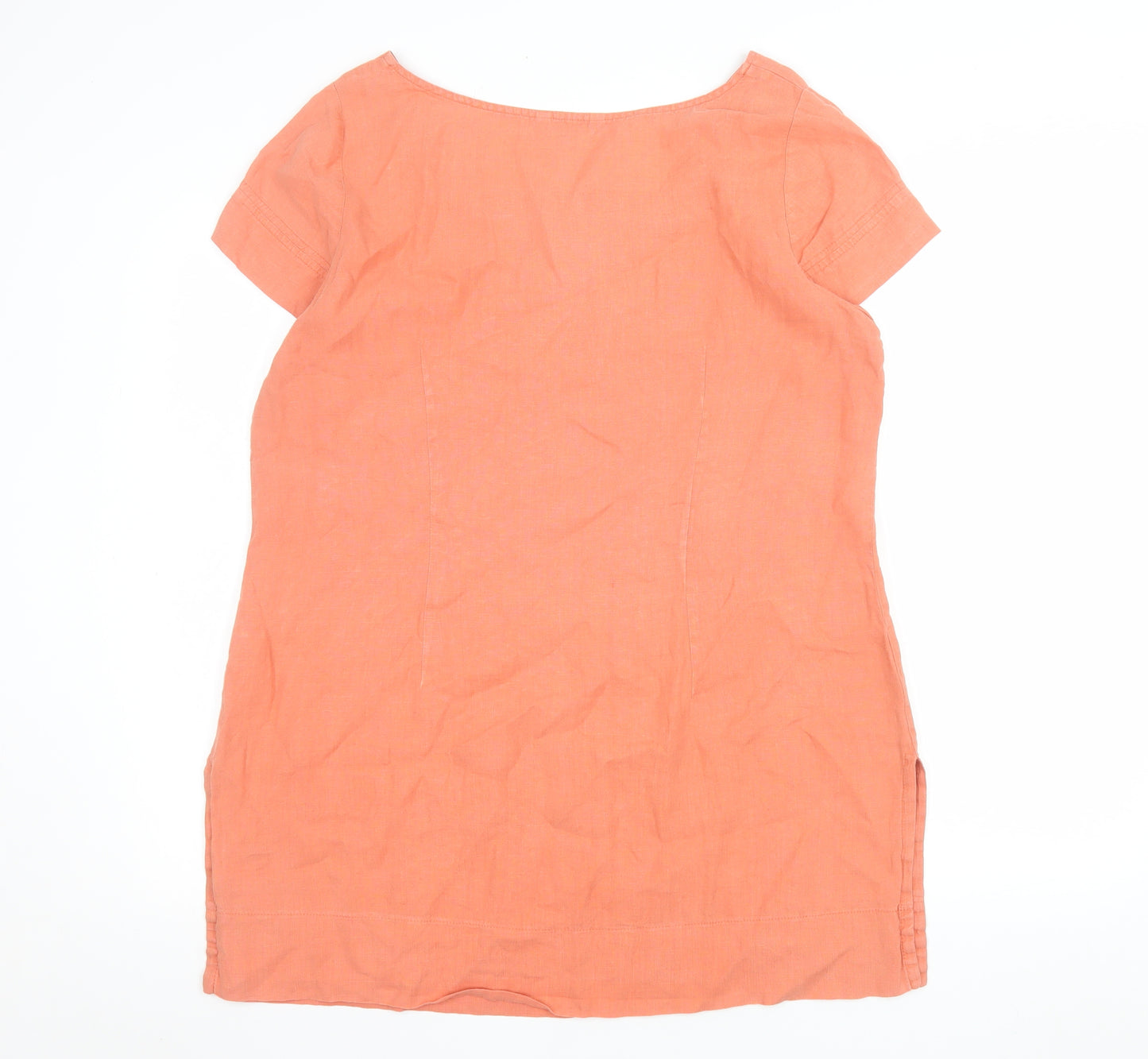 Marks and Spencer Women Orange Linen Shift Dress Size 18 Short Sleeve