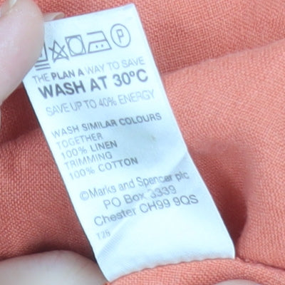 Marks and Spencer Women Orange Linen Shift Dress Size 18 Short Sleeve