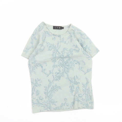 JFW Womens Green Floral Angora Wool Short Sleeve Pullover Jumper Size S
