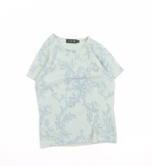 JFW Womens Green Floral Angora Wool Short Sleeve Pullover Jumper Size S