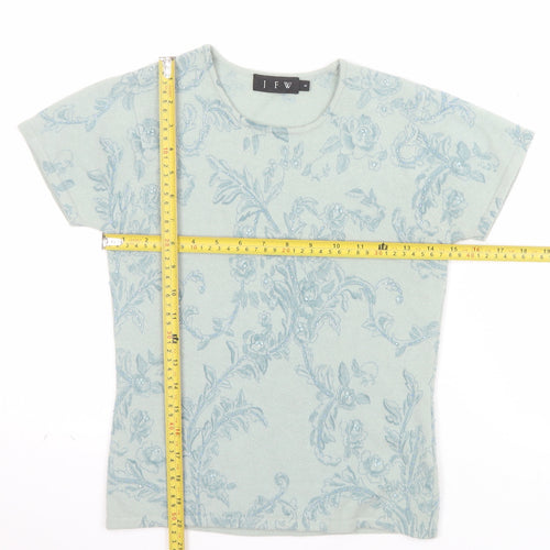 JFW Womens Green Floral Angora Wool Short Sleeve Pullover Jumper Size S