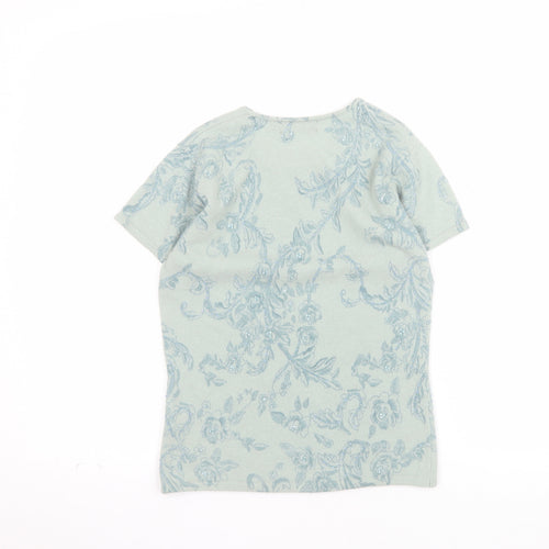 JFW Womens Green Floral Angora Wool Short Sleeve Pullover Jumper Size S