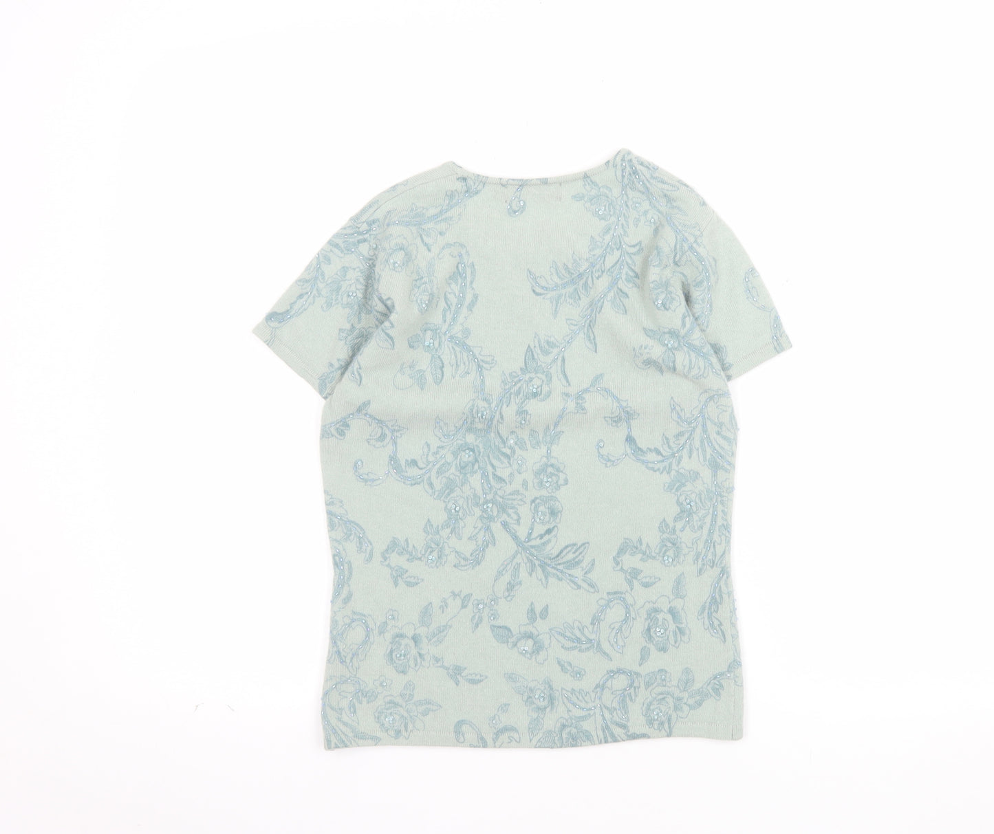 JFW Womens Green Floral Angora Wool Short Sleeve Pullover Jumper Size S