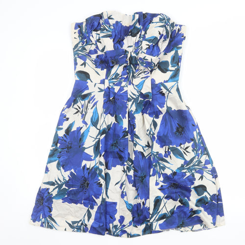Dorothy Perkins Women Blue Floral Strapless A-Line Dress Size 12