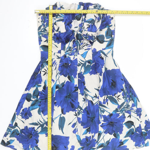 Dorothy Perkins Women Blue Floral Strapless A-Line Dress Size 12