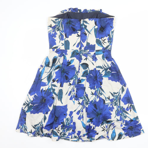 Dorothy Perkins Women Blue Floral Strapless A-Line Dress Size 12