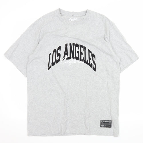 Pull & Bear Men's Grey Los Angeles Graphic Cotton T-Shirt L