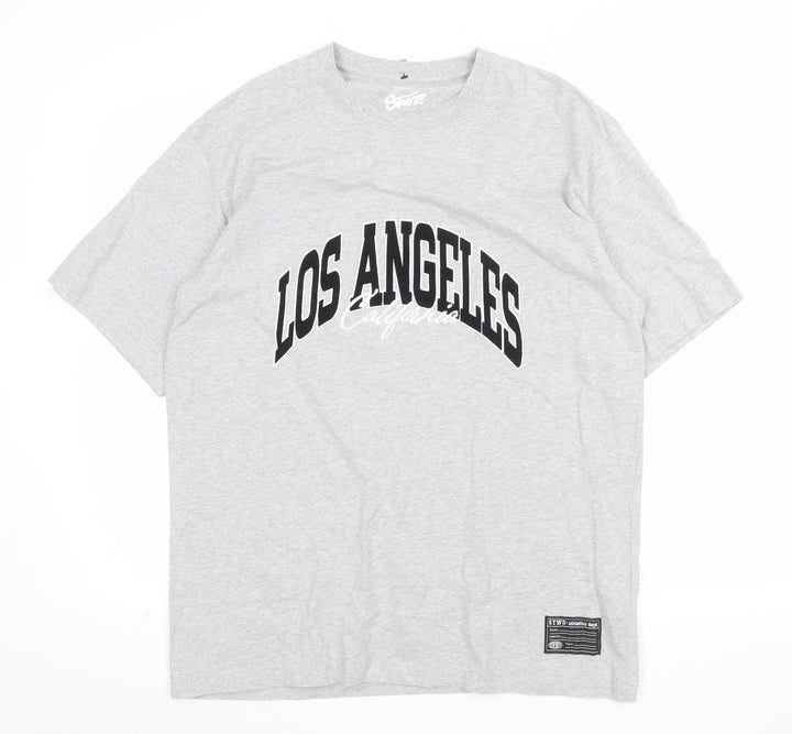Pull & Bear Men's Grey Los Angeles Graphic Cotton T-Shirt L