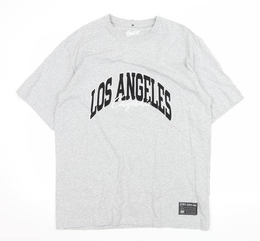Pull & Bear Men's Grey Los Angeles Graphic Cotton T-Shirt L
