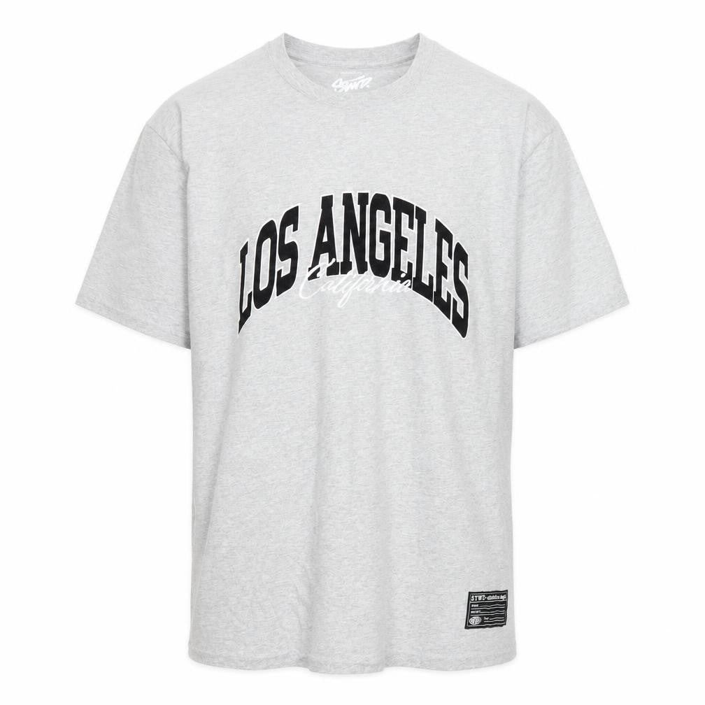 Front view of Pull&Bear Men's Grey Los Angeles Graphic Cotton T-Shirt L
