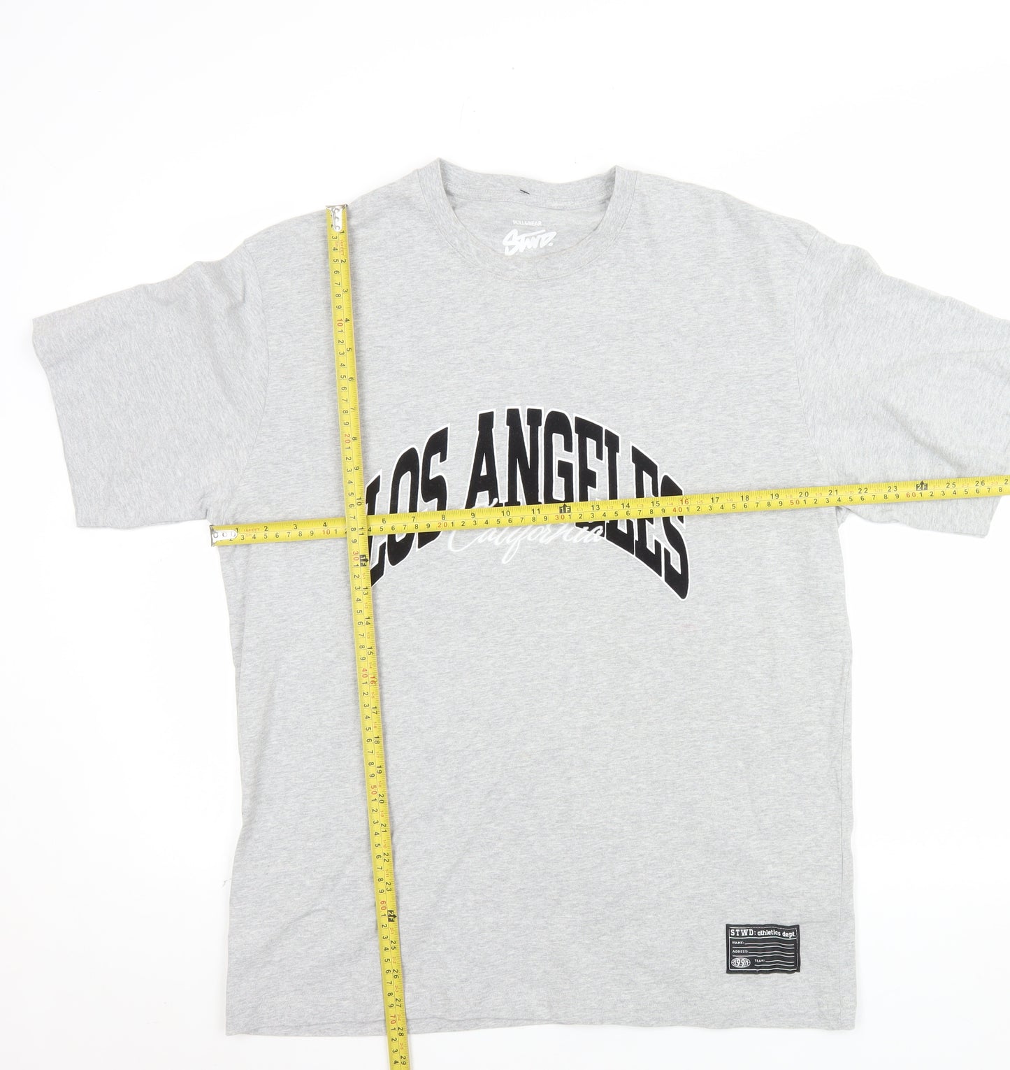 Pull & Bear Men's Grey Los Angeles Graphic Cotton T-Shirt L
