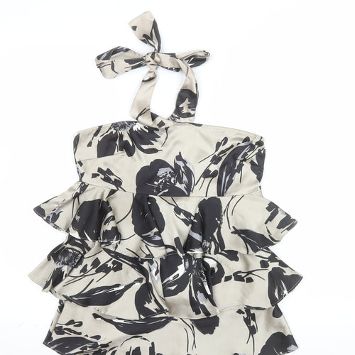 Next Women's Beige Floral Halterneck Ruffle Camisole Top Size 10