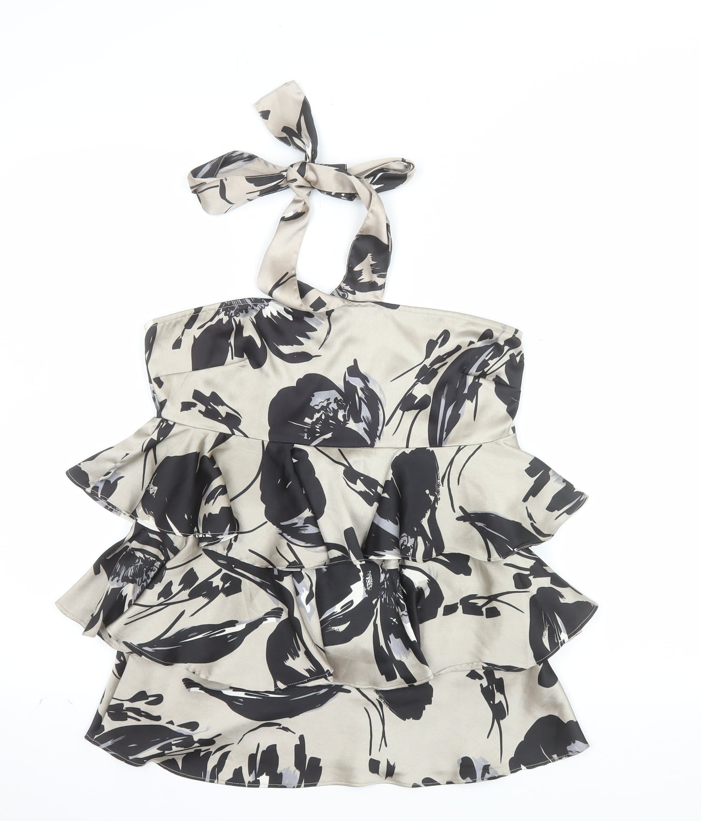 Next Women's Beige Floral Halterneck Ruffle Camisole Top Size 10