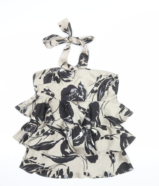 Next Women's Beige Floral Halterneck Ruffle Camisole Top Size 10