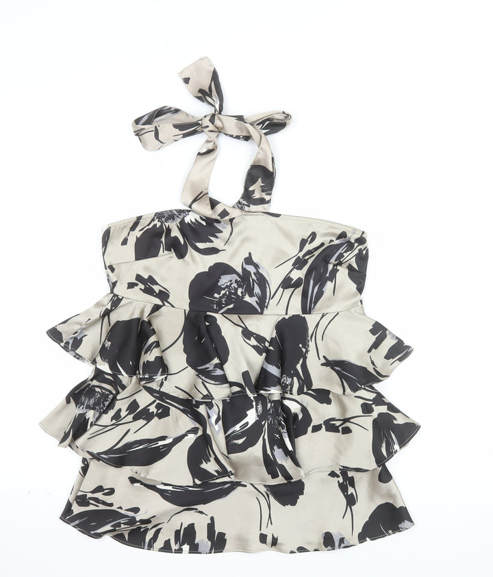 Next Women's Beige Floral Halterneck Ruffle Camisole Top Size 10
