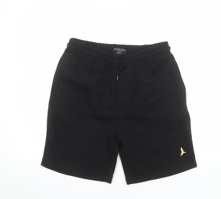 Brave Soul Men's Black Small Sweat Shorts Elastic Waist Casual