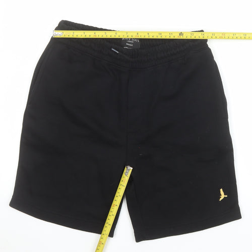 Brave Soul Men's Black Small Sweat Shorts Elastic Waist Casual