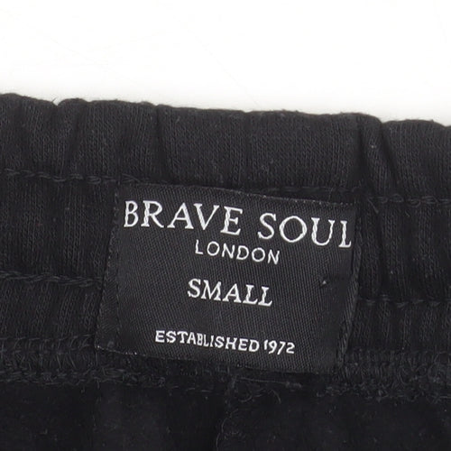 Brave Soul Men's Black Small Sweat Shorts Elastic Waist Casual